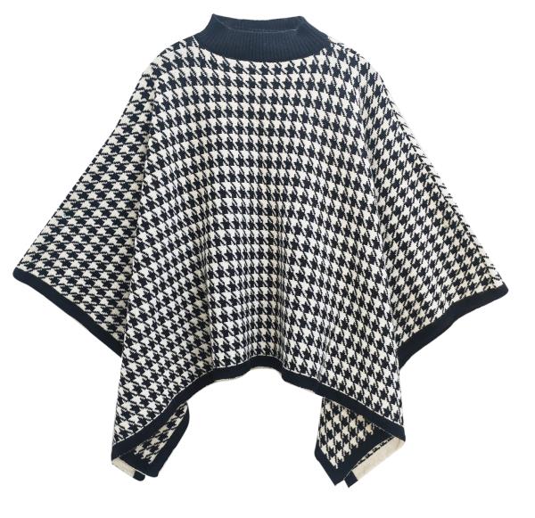 HOUNDSTOOTH KNIT PONCHO