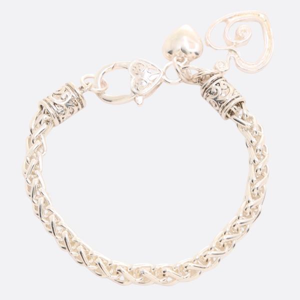 HEART CHARM WHEAT LINK METAL BRACELET