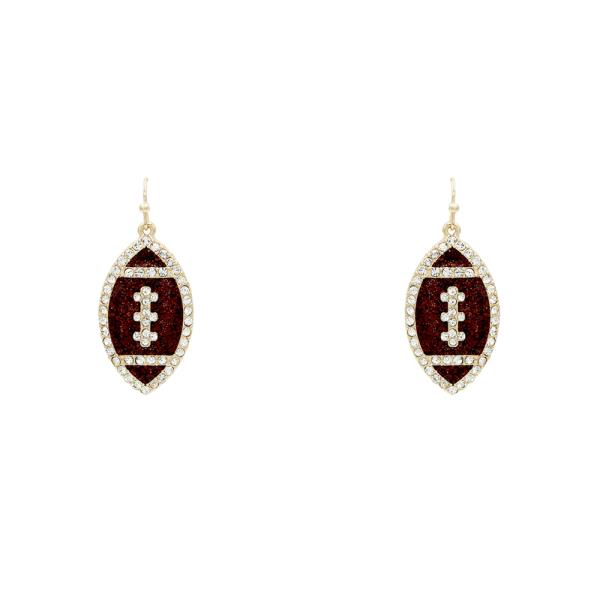 RHINESTONE FOOTBALL DANGLE EARRING