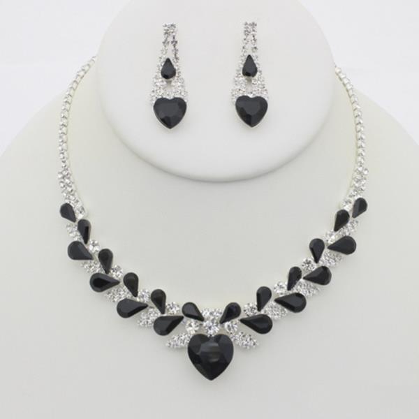 HEART TEARDROP RHINESTONE NECKLACE EARRING SET