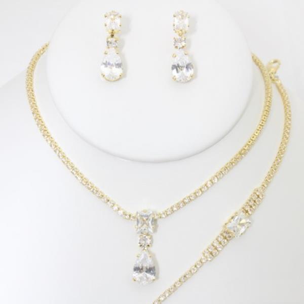 TEARDROP RHINESTONE NECKLACE EARRING BRACELET SET