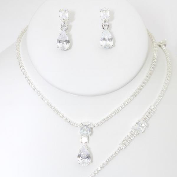 TEARDROP RHINESTONE NECKLACE EARRING BRACELET SET