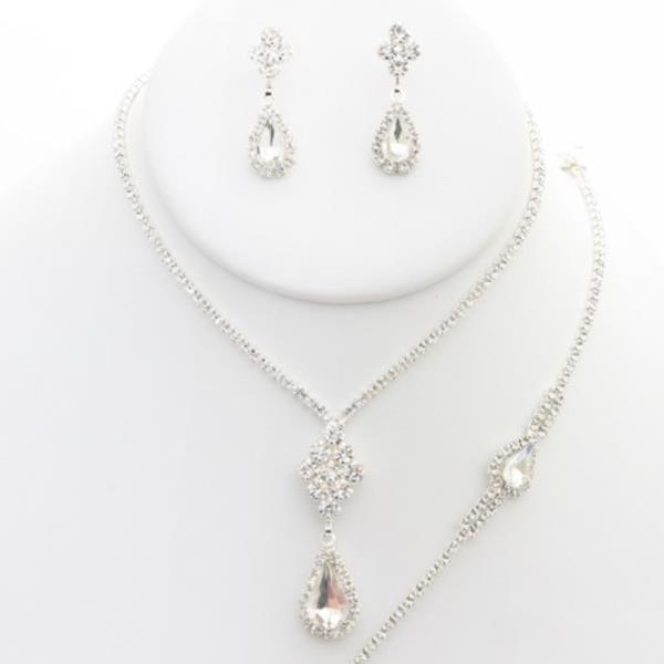 TEARDROP RHINESTONE NECKLACE EARRING BRACELET SET