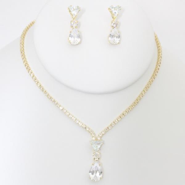 TEARDROP RHINESTONE NECKLACE EARRING SET