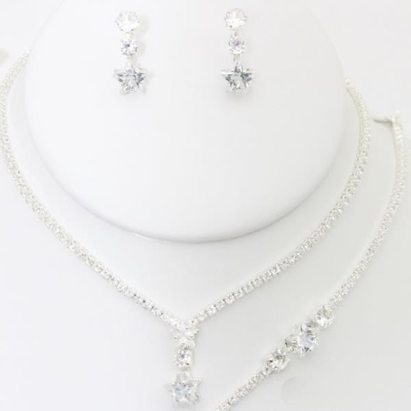 STAR RHINESTONE NECKLACE EARRING BRACELET SET