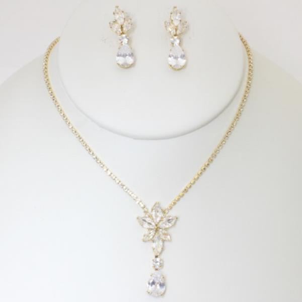 RHINESTONE FLOWER Y NECKLACE EARRING SET