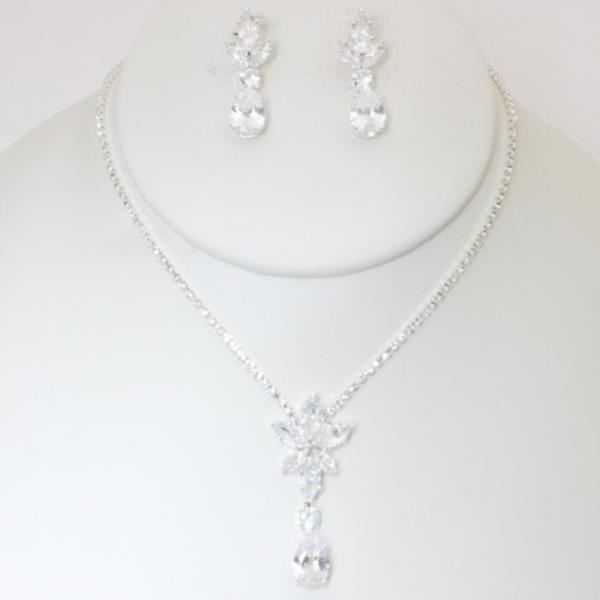 RHINESTONE FLOWER Y NECKLACE EARRING SET