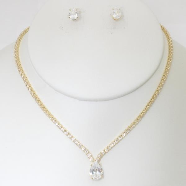 TEARDROP PENDANT RHINESTONE NECKLACE EARRING SET