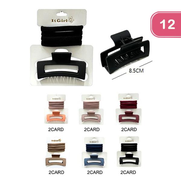 HAIR CLAW CLIP AND HAIR TIE SET (12 UNITS)