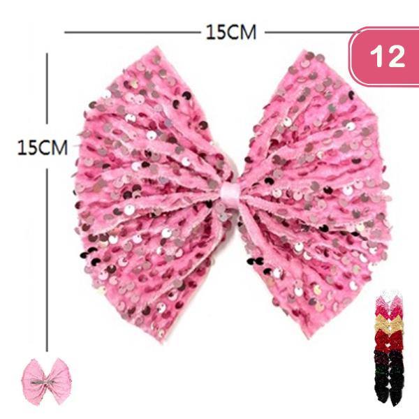 SEQUINS HAIR BOW PIN (12 UNITS)