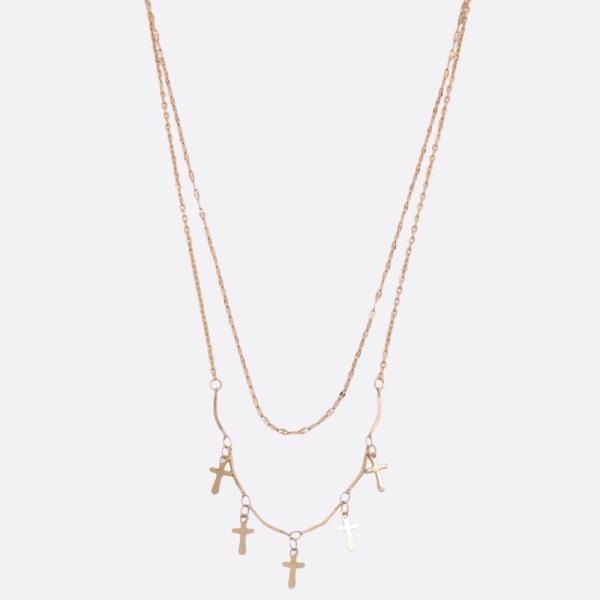 CROSS CHARM METAL LAYERED NECKLACE