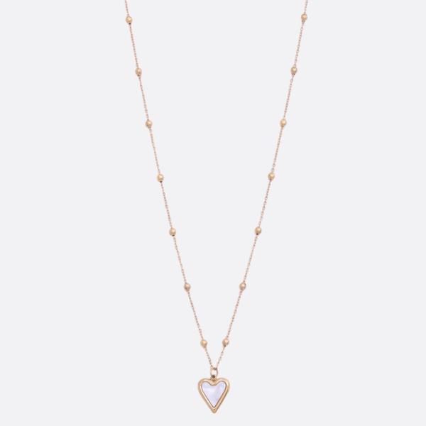 PEARL HEART CHARM BALL BEAD NECKLACE