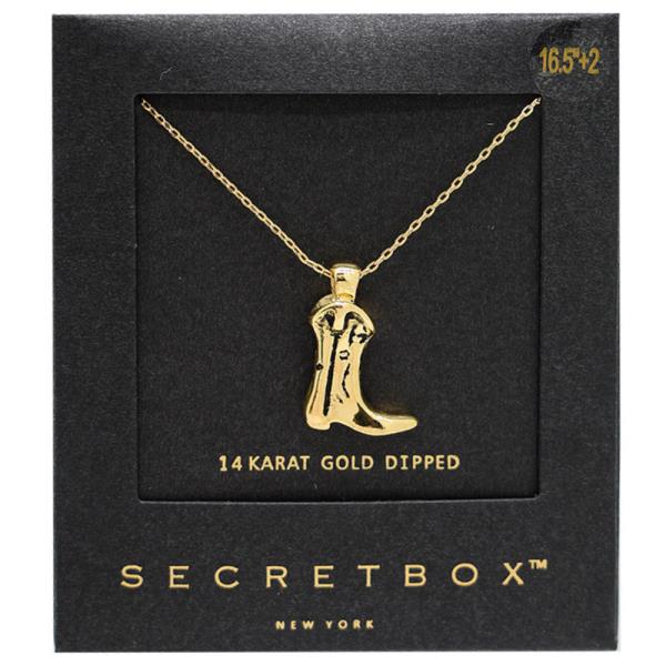 SECRET BOX WESTERN BOOT CHARM GOLD DIPPED NECKLACE