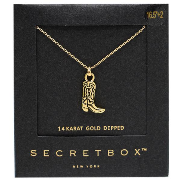 SECRET BOX WESTERN BOOT CHARM GOLD DIPPED NECKLACE