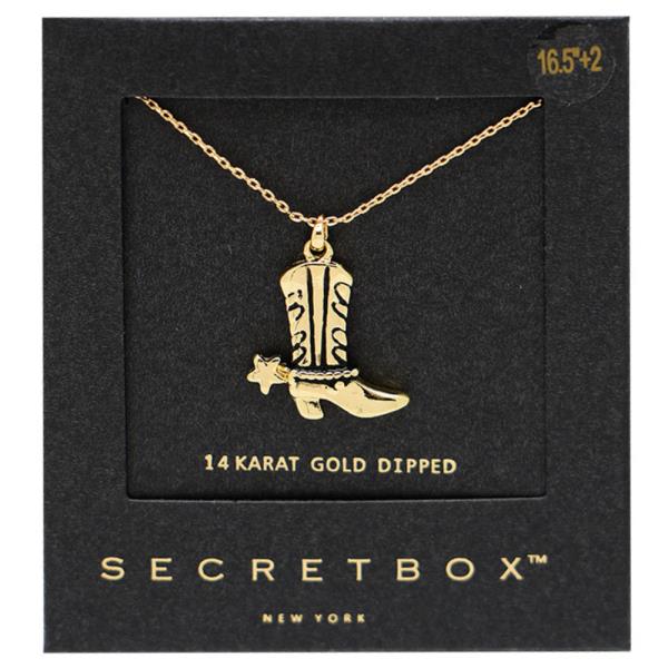 SECRET BOX WESTERN STYLE BOOT CHARM GOLD DIPPED NECKLACE