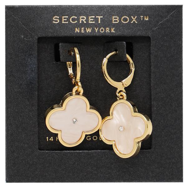 SECRET BOX CLOVER CHARM HUGGIE GOLD DIPPED EARRING