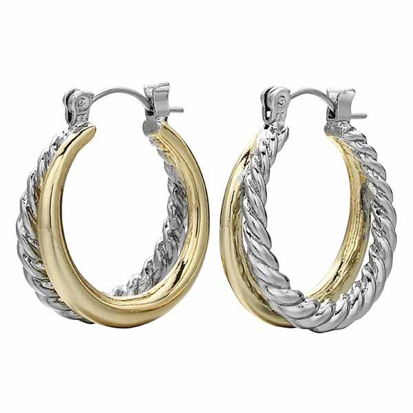 TWO TONE TWISTED SOLID HOOP EARRING