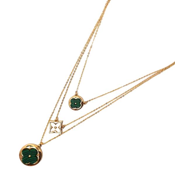 CLOVER ROUND CHARM LAYERED METAL NECKLACE