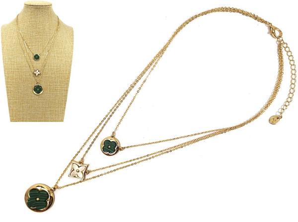 CLOVER ROUND CHARM LAYERED METAL NECKLACE