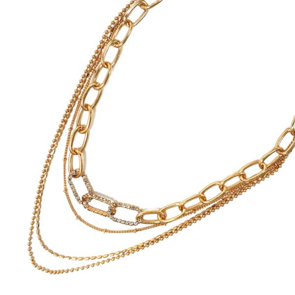 PAVED RHINESTONE OVAL LINK METAL LAYERED NECKLACE