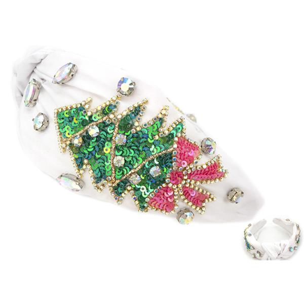 SEQUIN RHINESTONE CHRISTMAS TREE HEADBAND