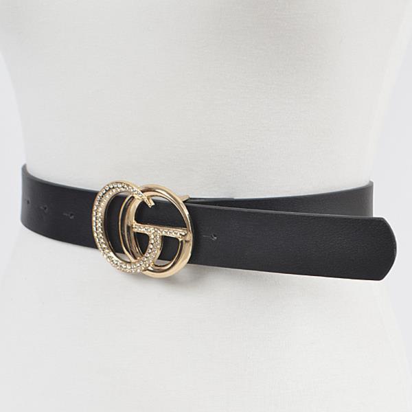 RHINESTONE BUCKLE FAUX LETHER BELT.