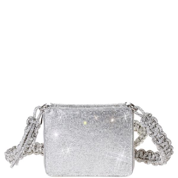 ALL OVER RHINESTONE ZIP AROUND CROSSBODY W BRAIDED STRAP