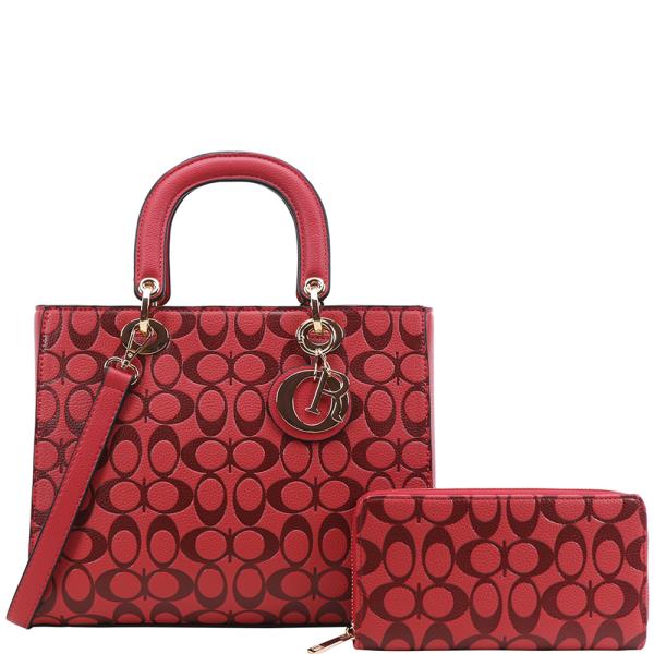 2IN1 OVAL PATTERN PRINT SATCHEL W WALLET SET