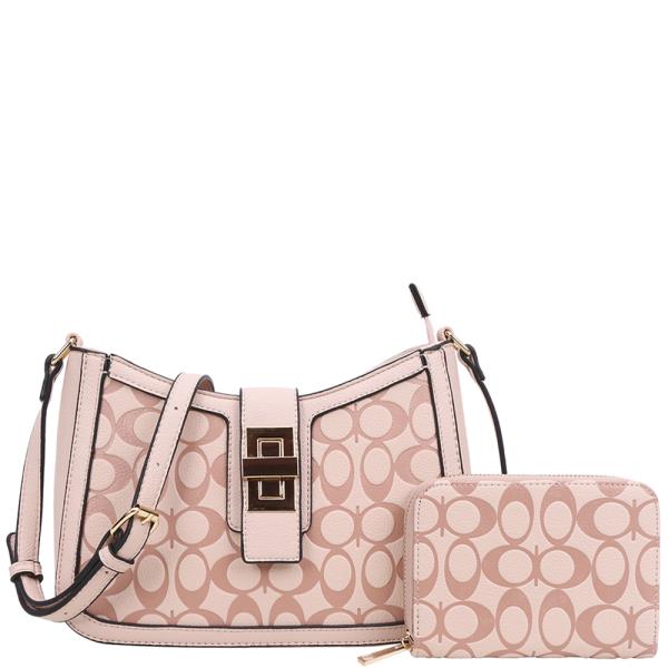 2IN1 OVAL PATTERN PRINTED CROSSBODY W WALLET SET