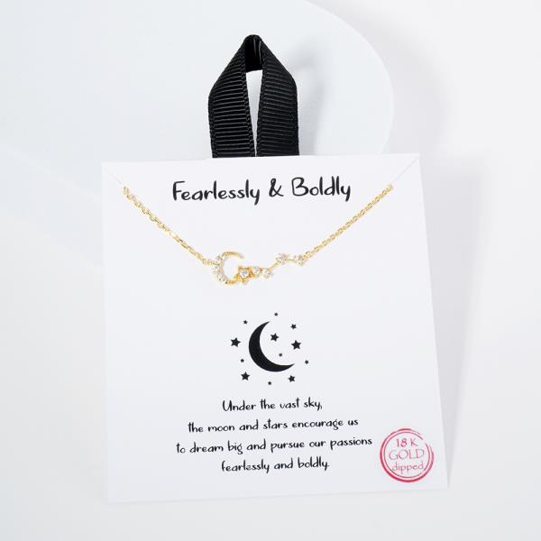 18K GOLD RHODIUM FEARLESSLY & BOLDLY MOON CZ NECKLACE