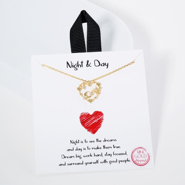 18K GOLD RHODIUM NIGHT & DAY HEART CZ NECKLACE