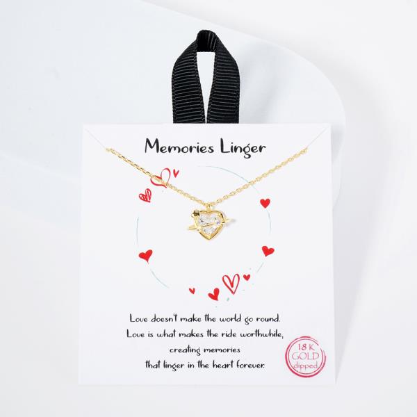 18K GOLD RHODIUM MEMORIES LINGER HEART ARROW CZ NECKLACE