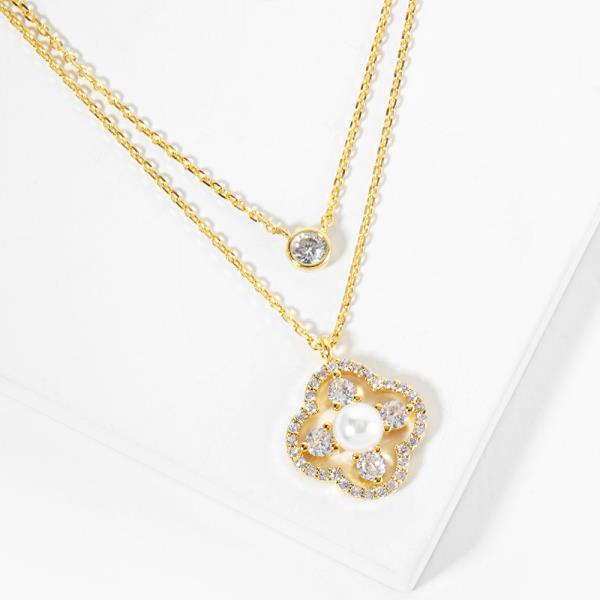 18K GOLD RHODIUM SEED OF CHANGE CLOVER CZ NECKLACE