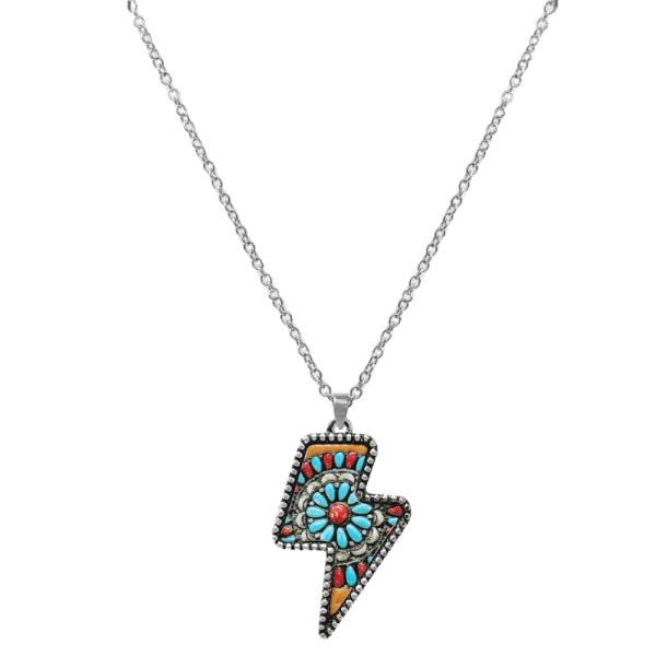 WESTERN TOOLED LEATHER LIGHTNING BOLT PENDANT NECKLACE