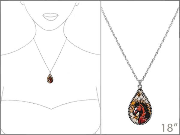 WESTERN TOOLED LEATHER TEARDROP PENDANT NECKLACE