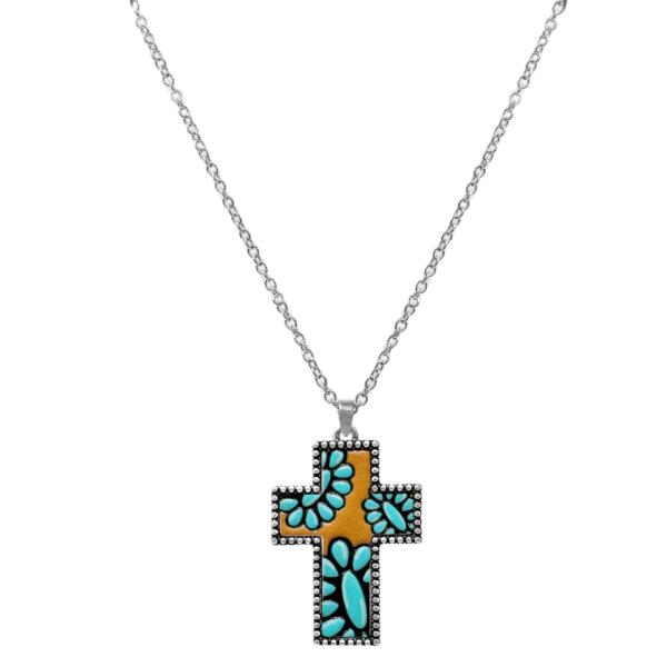 WESTERN TOOLED LEATHER CROSS PENDANT NECKLACE