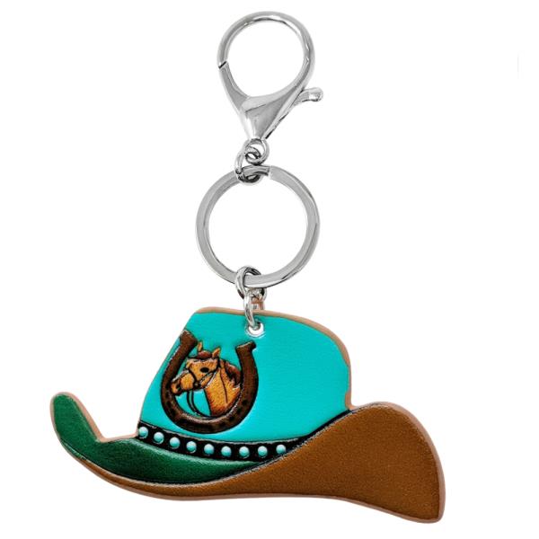 WESTERN TOOLED LEATHER COWBOY HAT KEYCHAIN