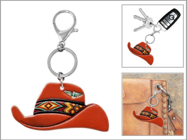 WESTERN TOOLED LEATHER COWBOY HAT KEYCHAIN