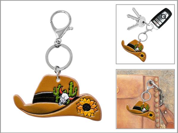 WESTERN TOOLED LEATHER COWBOY HAT KEYCHAIN