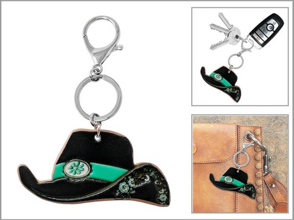 WESTERN TOOLED LEATHER COWBOY HAT KEYCHAIN