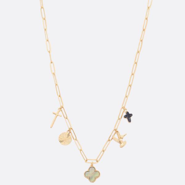 CLOVER CROSS CHARM OVAL LINK STATION NECKLACE