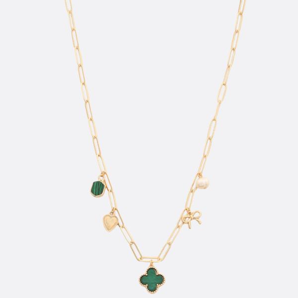 CLOVER MULTI CHARM OVAL LINK NECKLACE