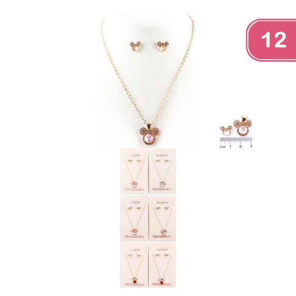 RHINESTONE PENDANT EARRING NECKLACE SET (12 UNITS)