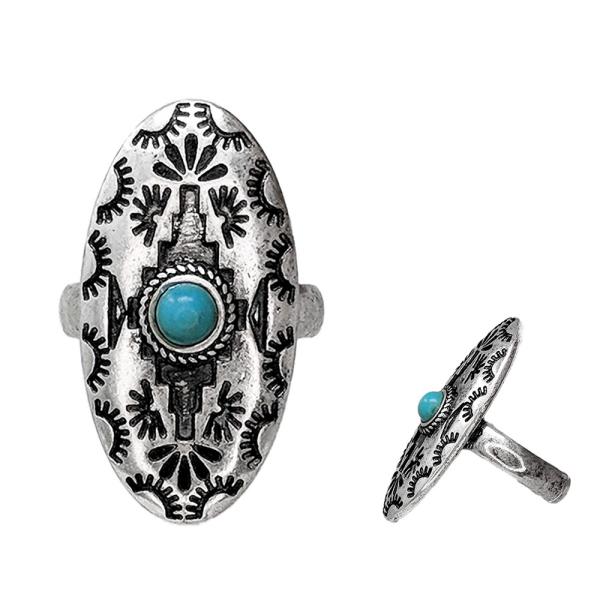 WESTERN STYLE OVAL TURQUOISE BEAD ADJUSTABLE METAL RING