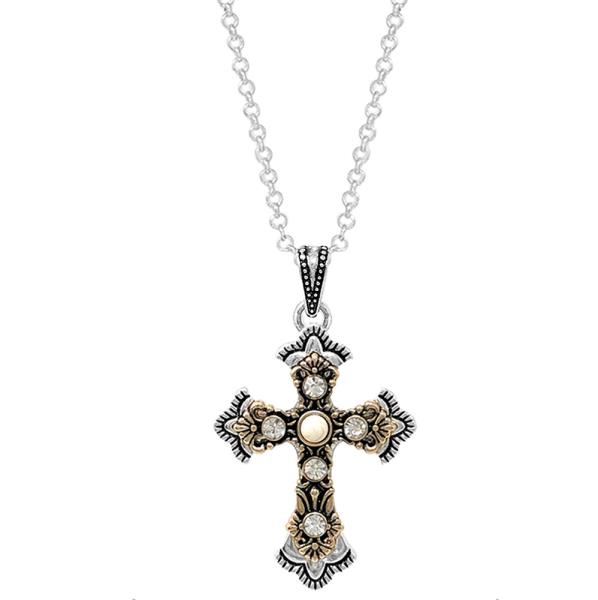 WESTERN STYLE CROSS TURQUOISE BEAD PENDANT NECKLACE