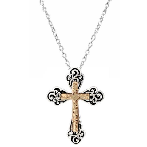 TWO TONE CROSS FILIGREE PATTERN NECKLACE