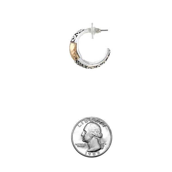 TWO TONE FILIGREE PATTERN OPEN HOOP EARRING