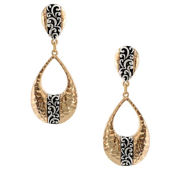 FILIGREE TEARDROP DANGLE CLIP ON METAL EARRING