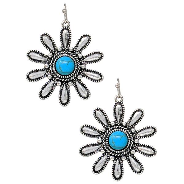 WESTERN STYLE TURQUOISE BEAD FLOWER DANGLE EARRING