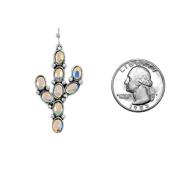 WESTERN STYLE CACTUS PAVED RHINESTONE DANGLE EARRING